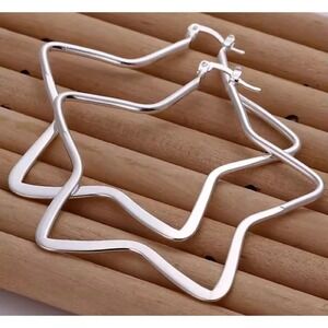 Star Hoop Earrings, 925 Silver Statement Fashion Jewelry, 5.5cm